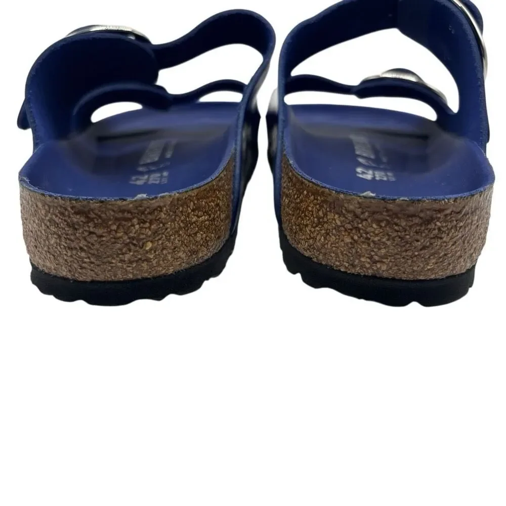 Birkenstock Arizona Big Buckle Natural Leather Patent High Shine Cobalt L-11 M-9 - Picture 4 of 9